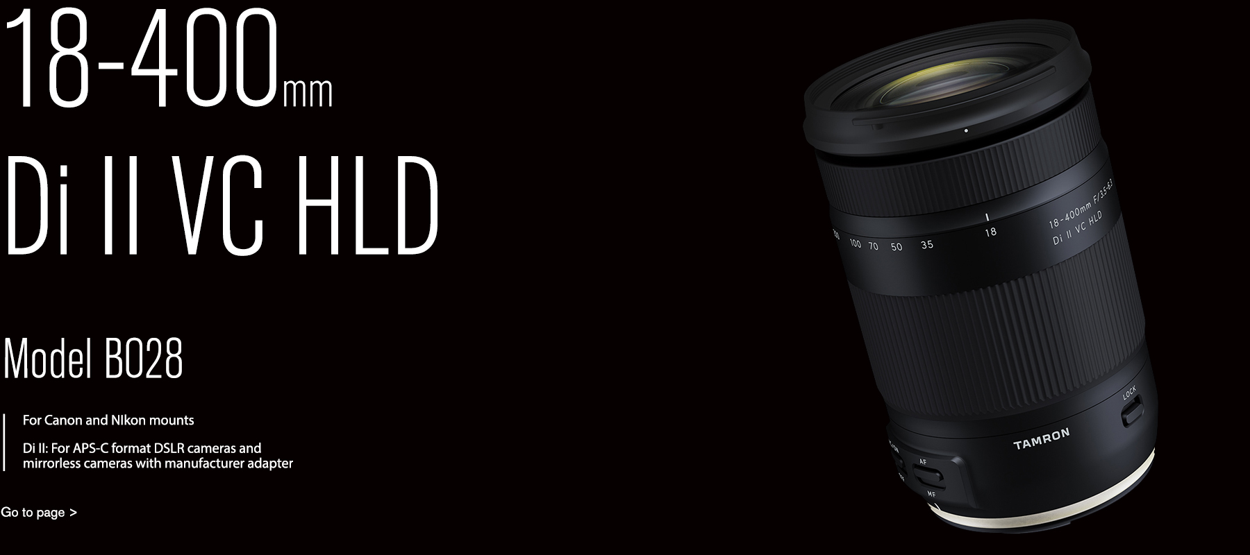 Black Tamron All-In-One Zoom Camera Lenses Model B028 Upward View