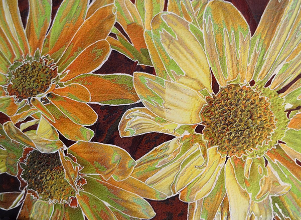 Engraved yellow flowers